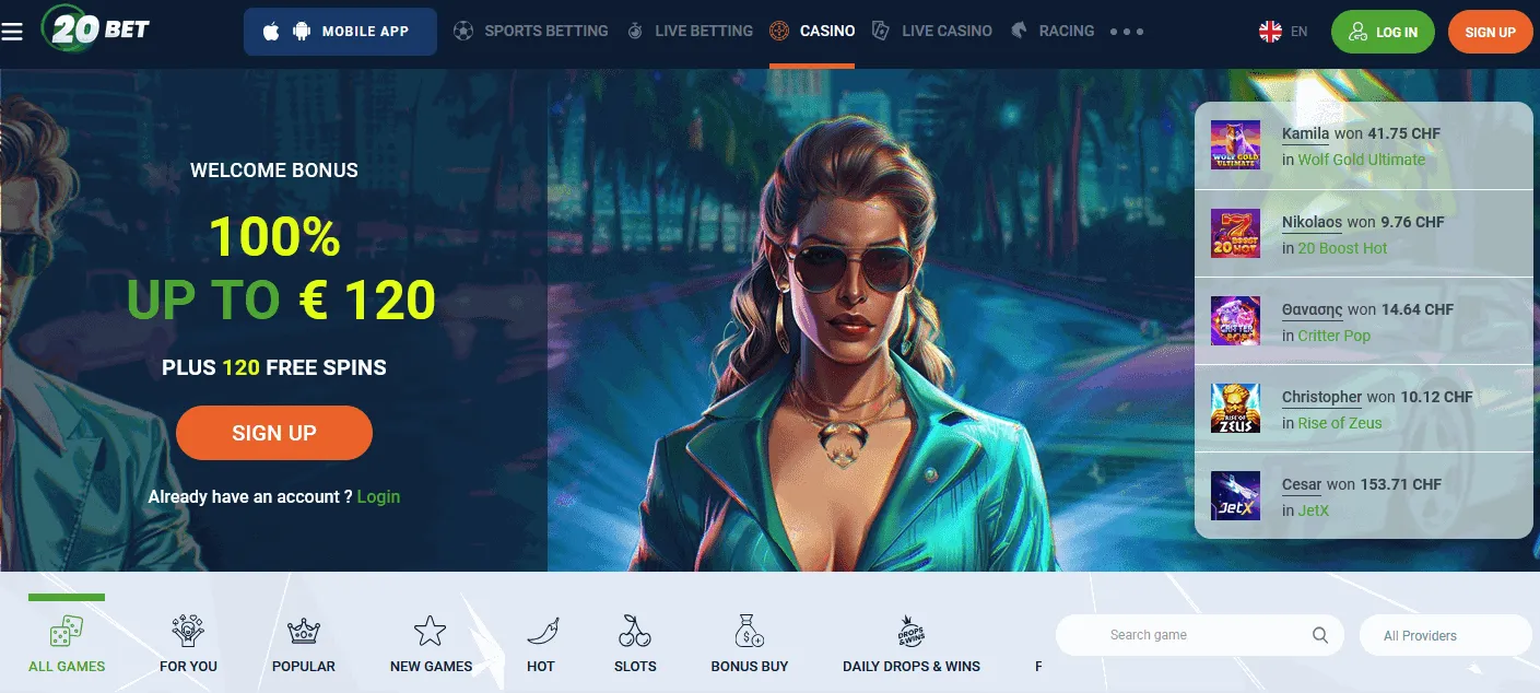 20Bet Casino Homepage