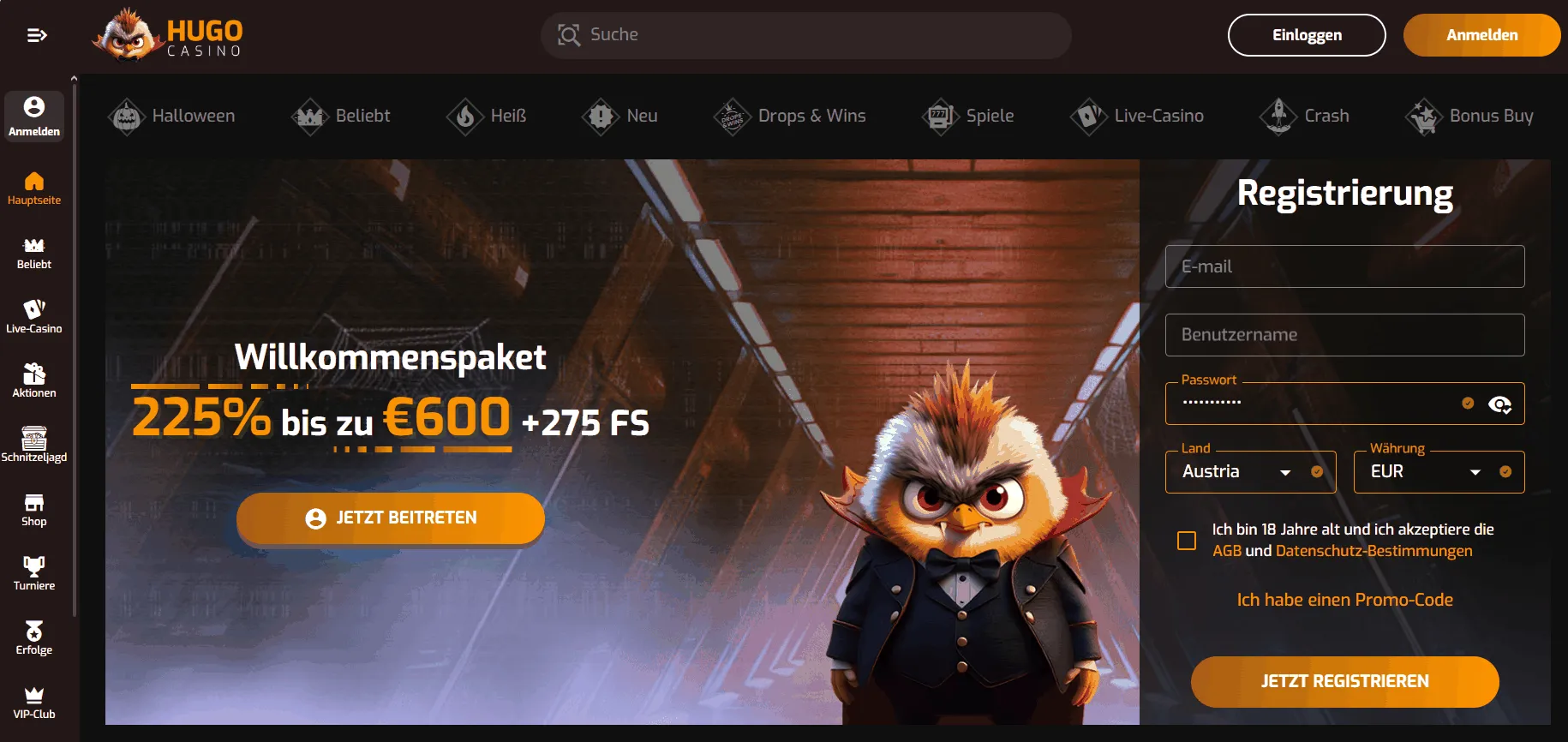 Hugo Online Casino mit Echtgeld