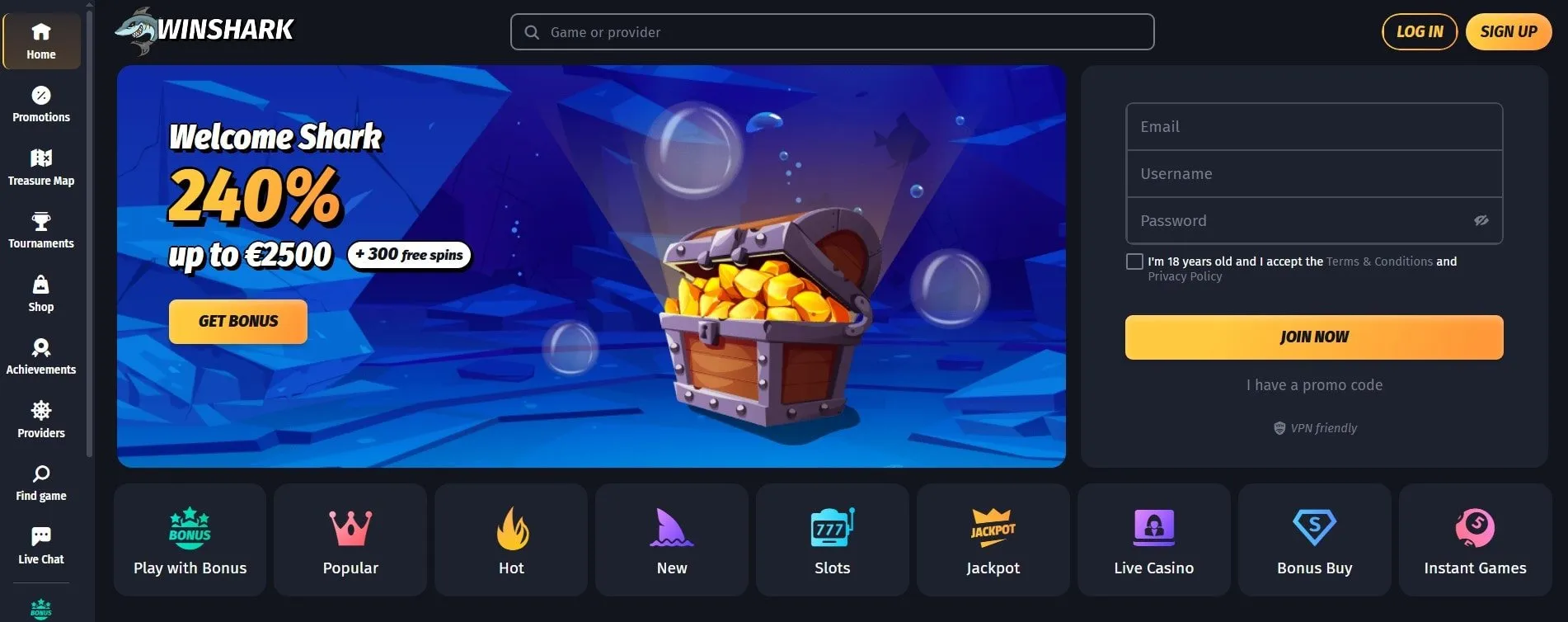 Winshark Online Casino mit Echtgeld